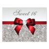 Sweet 16 Faux Silver Sequins Diamonds Red Bow Card