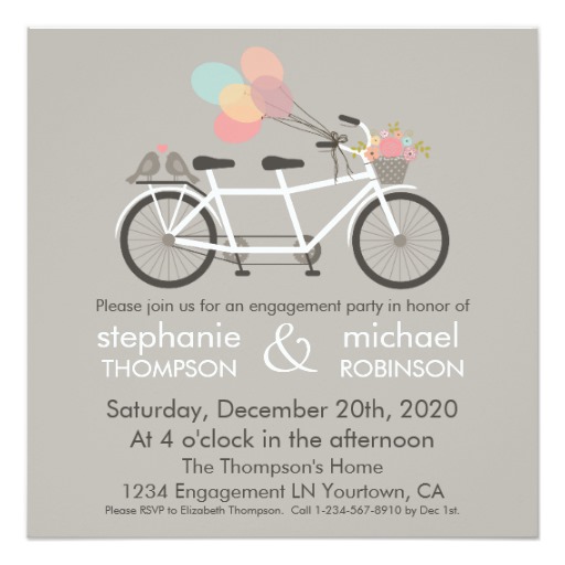 Tandem Bicycle Engagement Party Card