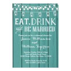 Teal Blue Rustic Wood Rehearsal Dinner Invitation
