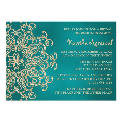 Teal and Gold Indian Inspired Bridal Shower Card