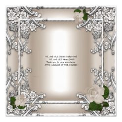 Thank You Elegant Wedding Cream Rose Silver White Card - Image 2