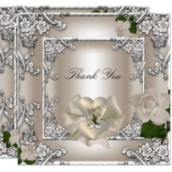 Thank You Elegant Wedding Cream Rose Silver White Card