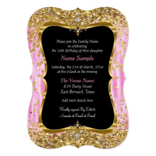 Tiara Princess Sweet 16 Pink Gold Black Invite - Image 2