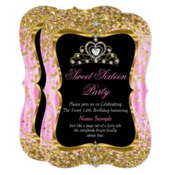Tiara Princess Sweet 16 Pink Gold Black Invite