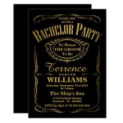 Trendy Metallic Gold Typography Bachelor Party Card