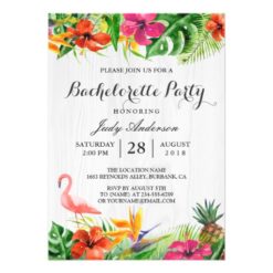 Tropical Floral Flamingo Luau Bachelorette Party Card
