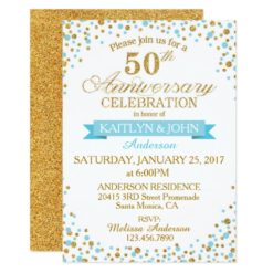 Turquoise Gold Glitter Dots 50th Anniversary Card