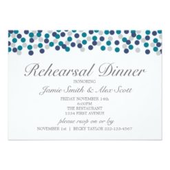 Turquoise Navy Gray Polka Dot Rehearsal Dinner Card