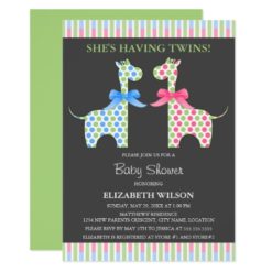 Twin Boy and Girl Giraffe Baby Shower Card