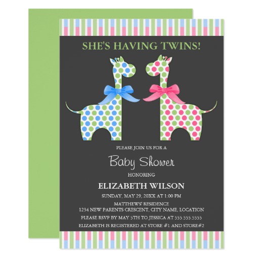 Twin Boy and Girl Giraffe Baby Shower Card