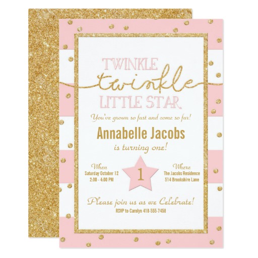 Twinkle Twinkle Pink and Gold Birthday Invitation