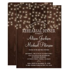 Twinkle lights rustic night rehearsal dinner card