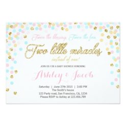 Twins Baby Shower Invitation Blush pink blue Gold