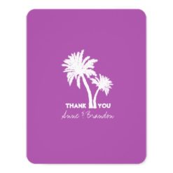 Two Palm Trees Purple Wedding Thank You Cards
