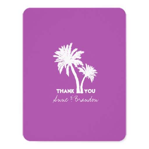 Two Palm Trees Purple Wedding Thank You Cards