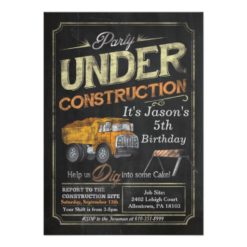 Under Construction Dump Truck Birthday Invitation