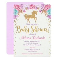 Unicorn baby shower invitation pink and gold