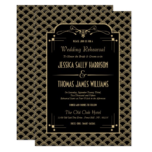 Vintage Art Deco Gatsby Wedding Rehearsal Dinner Card