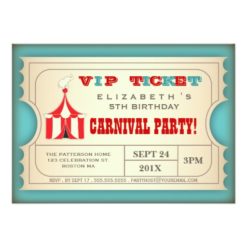 Vintage Circus Carnival Birthday Party Ticket Card