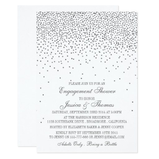 Vintage Glam Silver Confetti Engagement Shower Card
