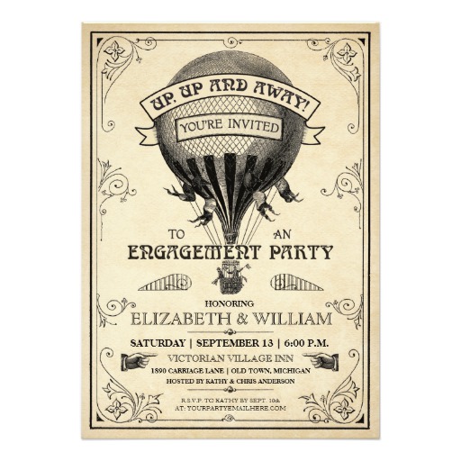 Vintage Hot Air Balloon Engagement Party Invite