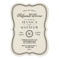 Vintage Ivory Art Deco Wedding Rehearsal Dinner Card