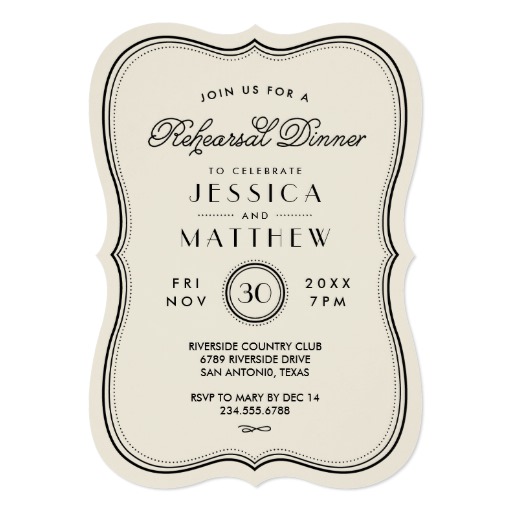 Vintage Ivory Art Deco Wedding Rehearsal Dinner Card