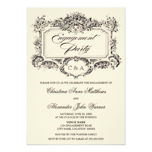 Vintage Ornament Engagement Party Card