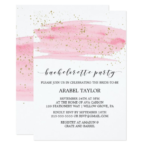 Watercolor Pink Blush & Gold Bachelorette Party Card