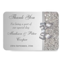 Wedding Faux Silver Sequins Bow Thank You Card - Image 2