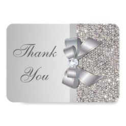 Wedding Faux Silver Sequins Bow Thank You Card