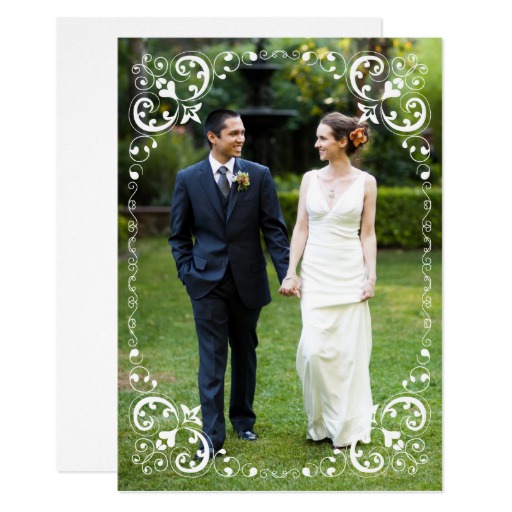 Wedding Photo Border White Scrolls | Thank You Card