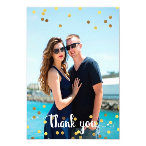 Wedding Photo Thank You Faux Gold Foil Confetti Card