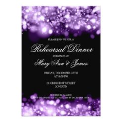 Wedding Rehearsal Dinner Sparkling Lights Purple Card