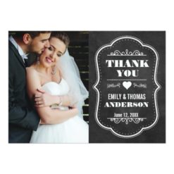 Wedding Thank You Modern Chalkboard Photo Card BW