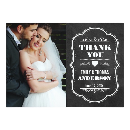 Wedding Thank You Modern Chalkboard Photo Card BW