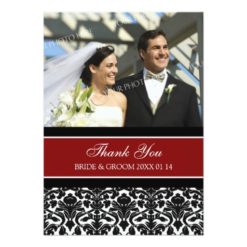 Wedding Thank You Photo Cards Red Damask