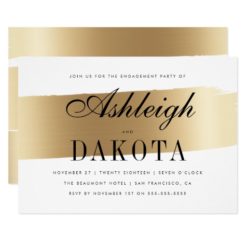 White & Gold Brush Stroke Engagement Party Card