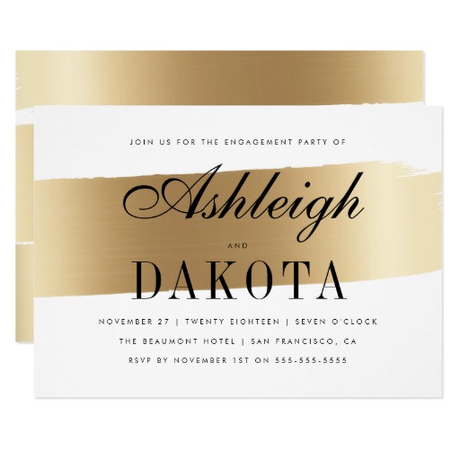 White & Gold Brush Stroke Engagement Party Card