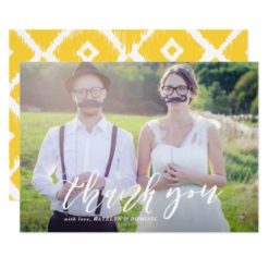 White Hand Lettered Script Photo Wedding Thank You Card