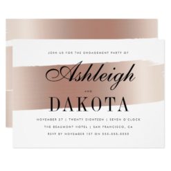 White & Rose Gold Brush Stroke Engagement Party Card