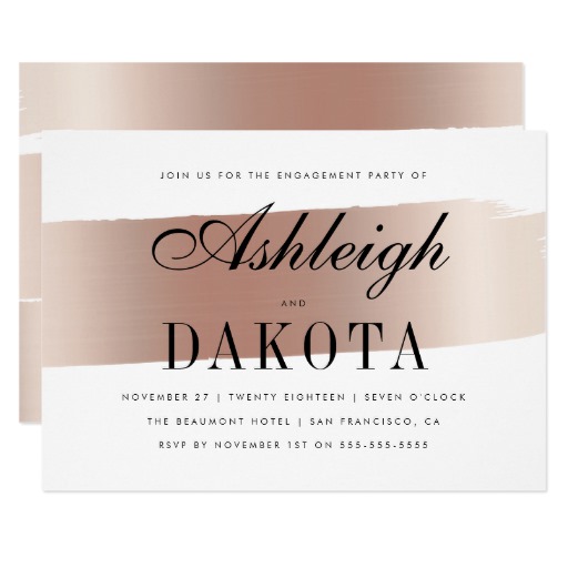 White & Rose Gold Brush Stroke Engagement Party Card