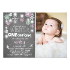 Winter Onederland birthday party invite Mint pink