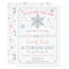 Winter ONEderland Birthday Invitation Pink Silver