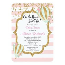 hot air balloon baby shower invitation pink gold