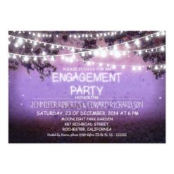 purple night & garden lights engagement party card