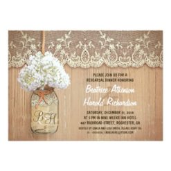 rustic mason jar white hydrangea rehearsal dinner card