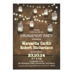 rustic mason jars with lights engagement party card
