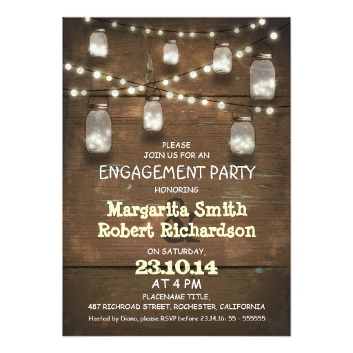 rustic mason jars with lights engagement party card
