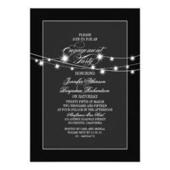string lights modern black engagement party card